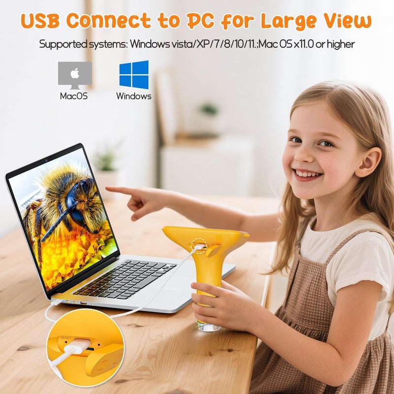 Skybasic Digital Microscope for Kids, 3" Screen 1000X Handheld Microscope HD Pocket Portable Microscopes Camera, Science Edu Fun Birthday Gifts Toys for Ages 4-12 Children Students Boys Girls -Yellow - Image 4